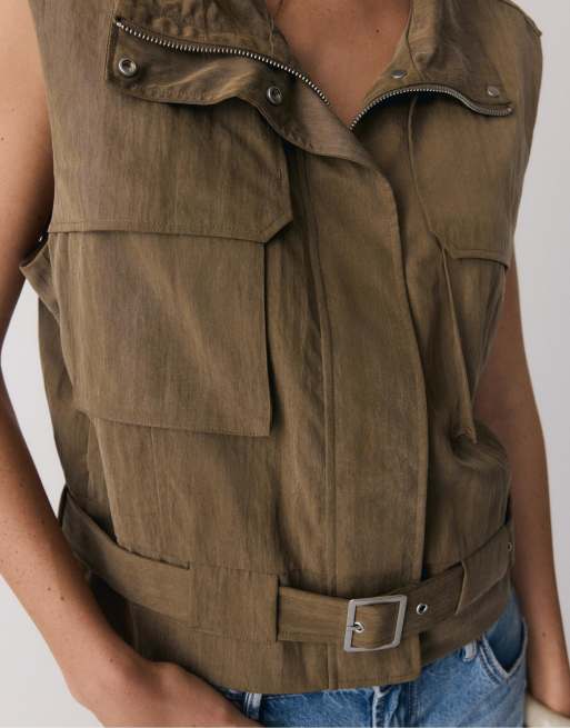 Stradivarius - Gyldenbrun flagrende utility-vest, 2 af 4