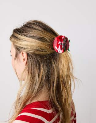 Stradivarius - Haarklammer aus Kunstpelz in Rot mit Tomaten-Motiv