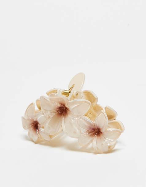 Stradivarius – Haarklammer in Ecru mit Blumendetail - view 1