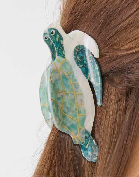Stradivarius – Haarspange im Schildkröten-Design in Grün - view 1