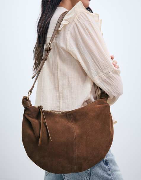 Stradivarius – Halbmondförmige Tasche in Terracotta aus Leder - view 1