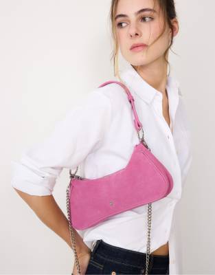 Stradivarius - Halbmondförmige Umhängetasche aus 100% Leder in Fuchsia-Rosa