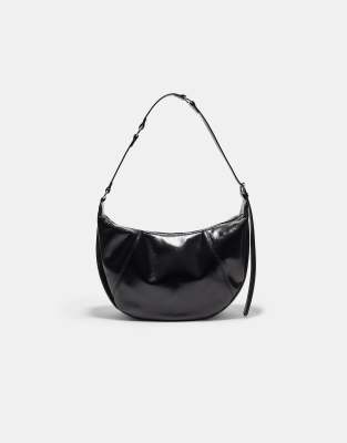 Stradivarius - Halbmondförmige Umhängetasche in Schwarz mit Details