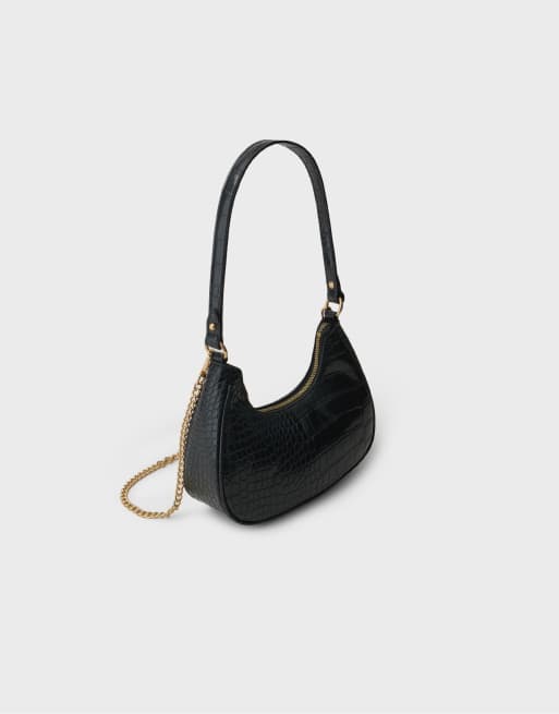 Stradivarius Half-moon shoulder bag in black, 4 of 4