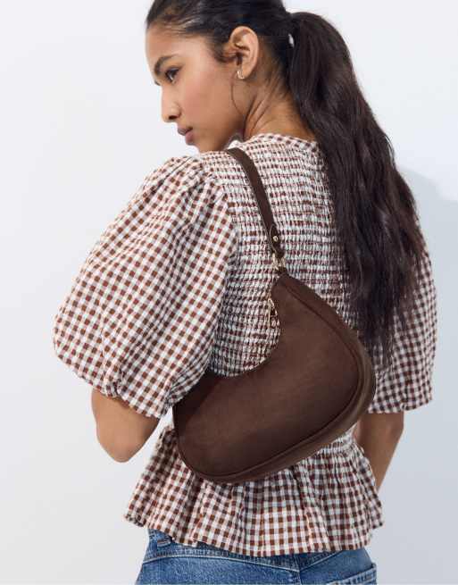 Stradivarius Half-moon shoulder bag in brown, 3 of 4