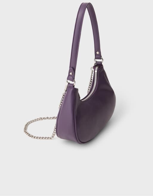 Stradivarius Half-moon shoulder bag in burgundy, 4 of 4