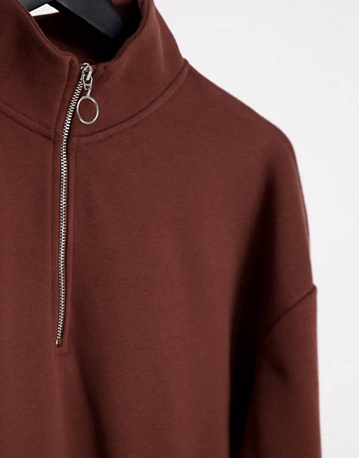 Hoodies & Sweatshirts Stradivarius half zip cropped sweat in brown 