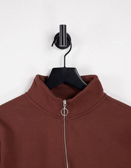 Hoodies & Sweatshirts Stradivarius half zip cropped sweat in brown 