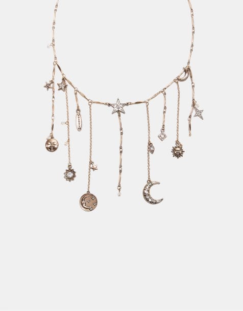 Stradivarius halsband med måne- och stjärnberlocker i guld - view 1