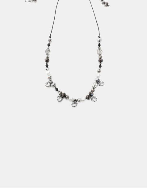Stradivarius halsband med pärlor och strass i grått - view 1