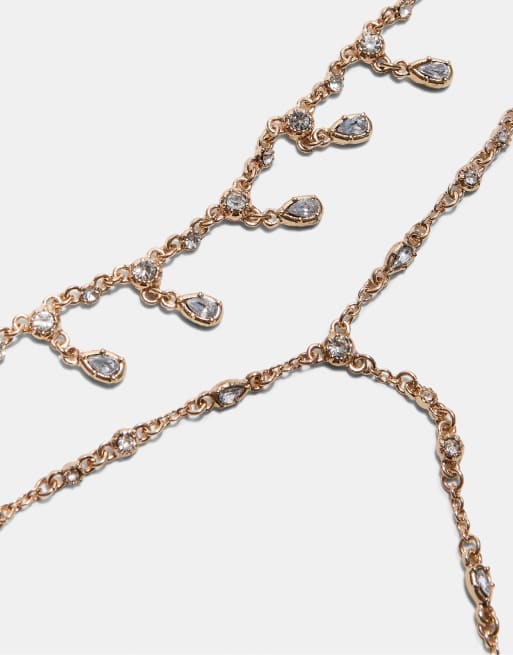 Stradivarius halsketting met strass en lariat in goud, 4 van 4