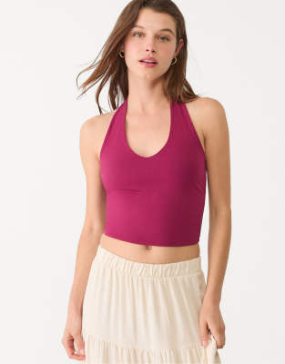 Stradivarius halter crop top in burgundy - view 1
