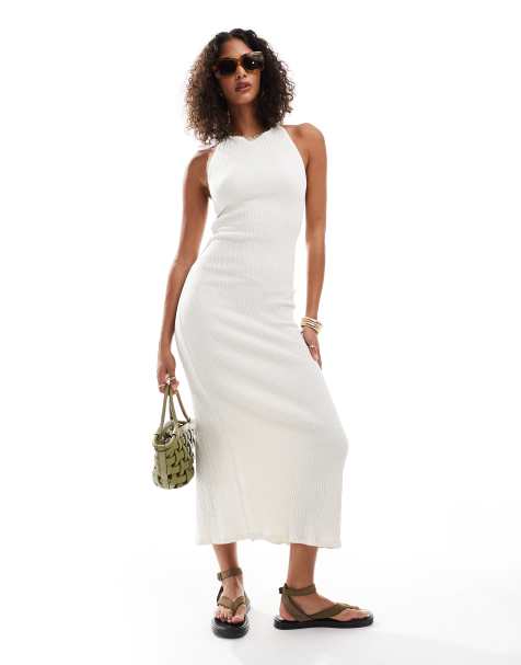 Stradivarius halter midi dress in white - view 1