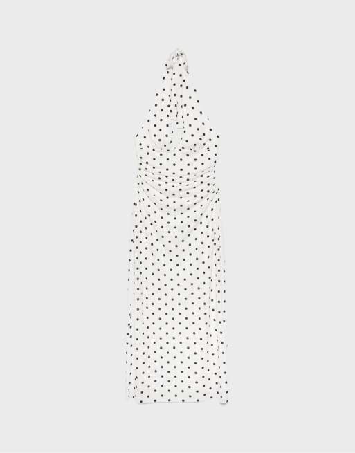 Stradivarius Halter neck backless midi dress in ecru, 6 of 7