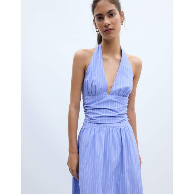 stradivarius poplin midi dress Stradivarius Poplin Midi Dress With Belt in White