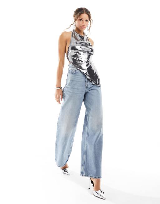 Stradivarius halter top in silver, 2 of 4