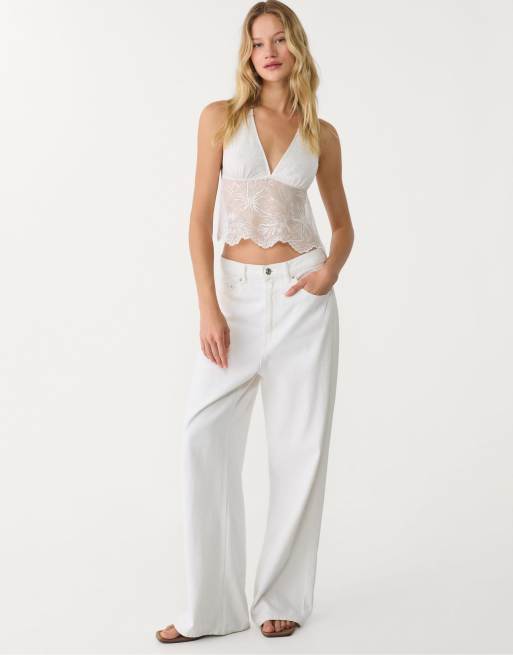 Stradivarius halter top with sequin embroidery in ecru, 2 of 4