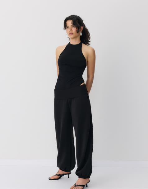 Stradivarius Halterneck bodysuit in black