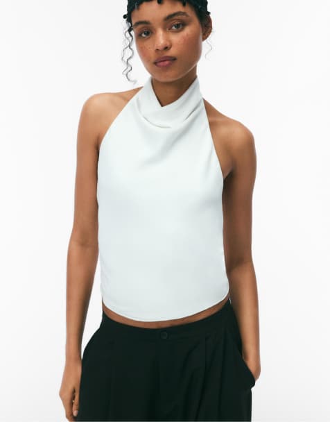 Stradivarius - Haltertop met satijneffect in wit - view 1