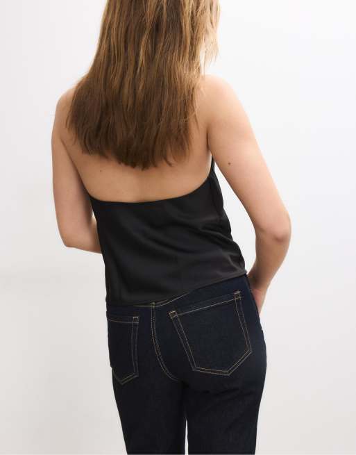 Stradivarius - Haltertop met satijneffect in zwart, 3 van 4