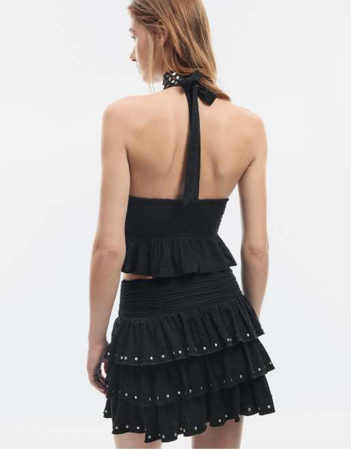 Stradivarius - Haltertop met studs in zwart, 3 van 4