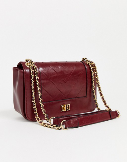 Stradivarius handbag with chain in burgundy