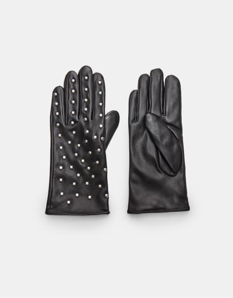 Stradivarius - Handschoenen met leereffect en studs in zwart - view 1