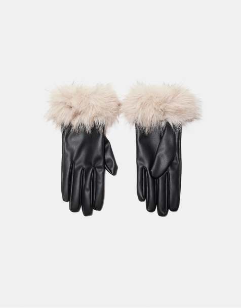 Stradivarius – Handschuhe aus Kunstpelz in Schwarz - view 1