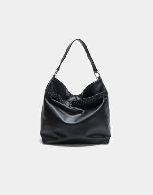 Stradivarius - Handtasche in Schwarz mit Gürtel mit Nietenbesatz