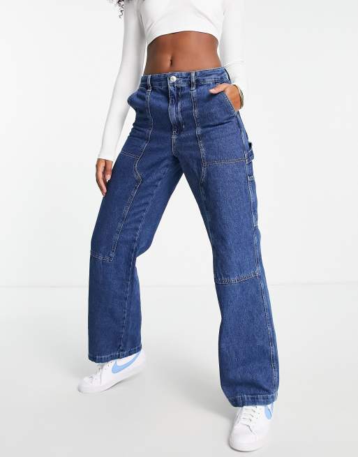 Stradivarius – Handwerker-Cargojeans in Dunkelblau