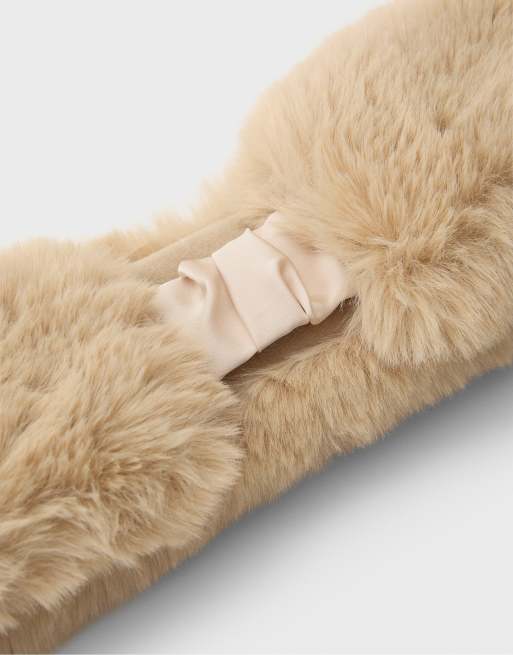 Stradivarius hårbånd i imiteret pels i beige, 4 af 4