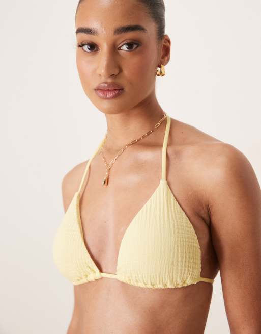 Stradivarius - Haut de bikini effet froissé - Jaune, 3 de 4