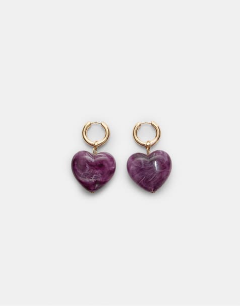 Stradivarius Heart earrings in lilac - view 1