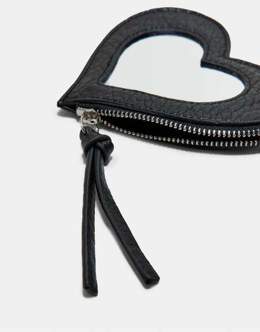 Stradivarius Heart mirror purse charm keyring in black, 4 of 4