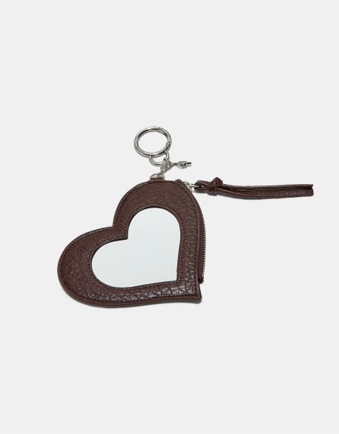 Stradivarius Heart mirror purse charm keyring in brown - view 1