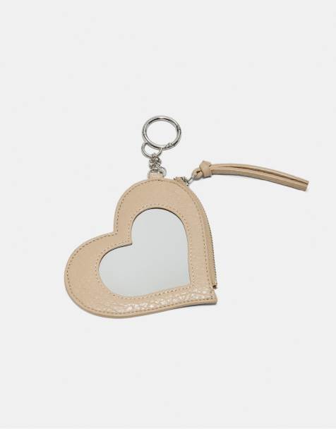 Stradivarius Heart mirror purse charm keyring in ecru - view 1