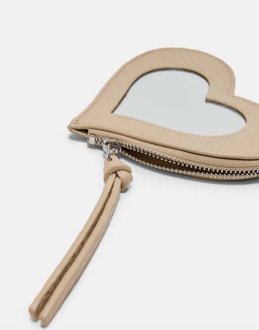 Stradivarius Heart mirror purse charm keyring in ecru, 3 of 4