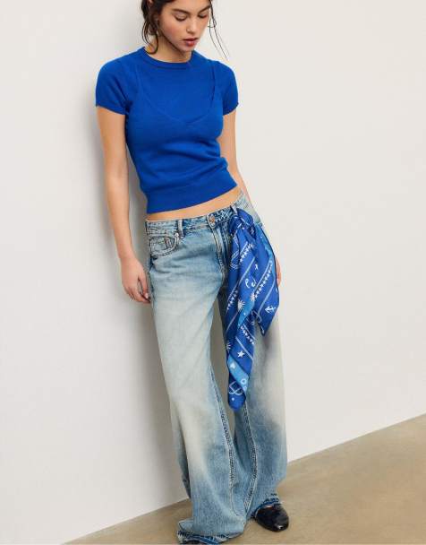 Stradivarius Heart rope scarf in blue - view 1