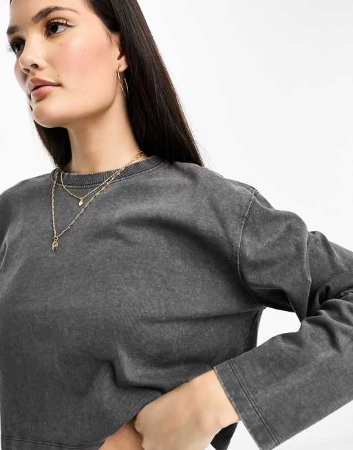 Stradivarius STR seamless off shoulder top in charcoal