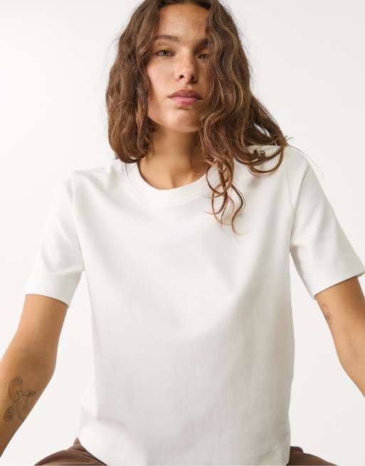 Stradivarius heavyweight regular fit t-shirt in ecru, 3 of 4