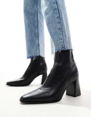 heeled ankle boot in black with fine heel