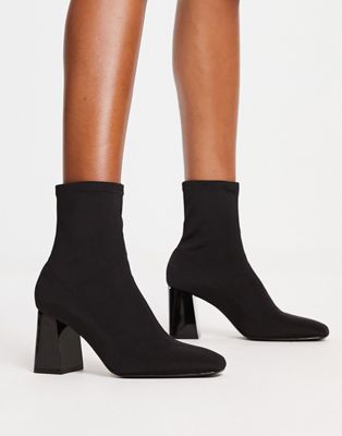 Stradivarius heeled ankle sock boot in black