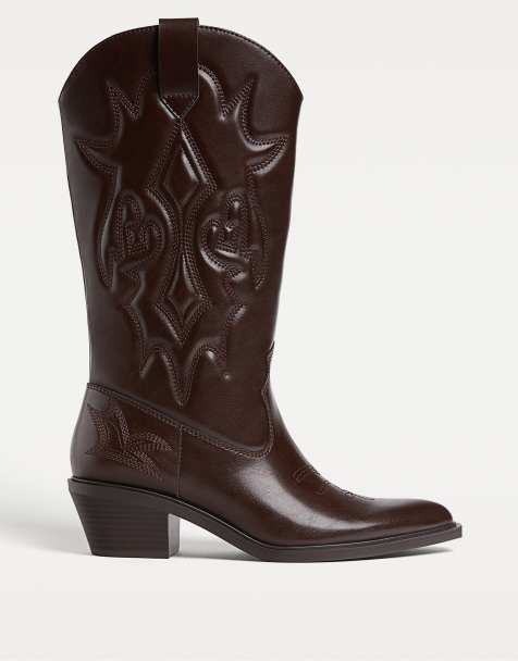 Stradivarius heeled cowboy boots in brown - view 1