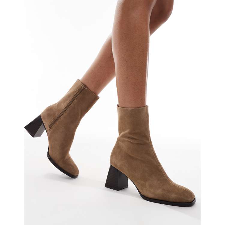 Suede Ankle Boots Geometric Heel Suede Sock Boots Stradivarius