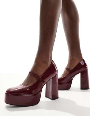 heeled mary janes in burgundy-Red