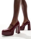 [Stradivarius] Stradivarius heeled mary janes in burgundy-Red 39 BURGUNDY