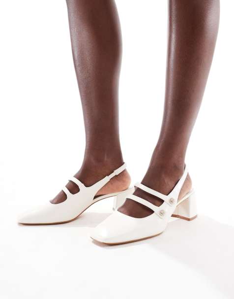 Stradivarius heeled mary janes in white - view 1