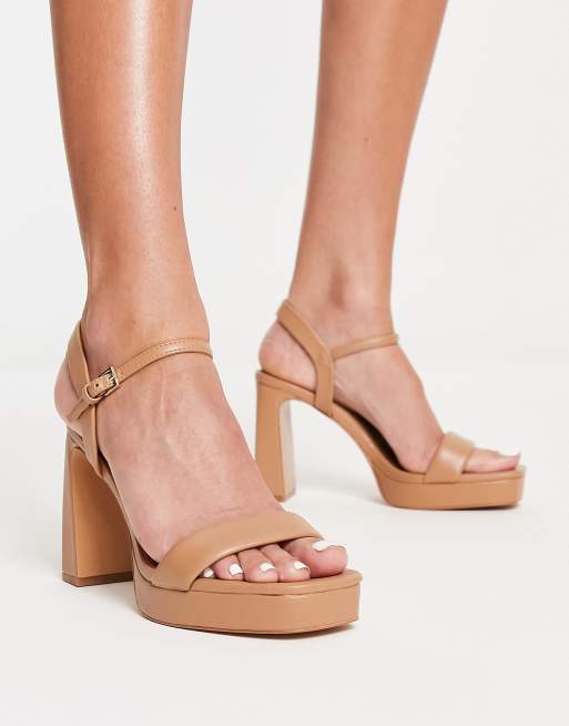 Stradivarius heeled platform sandal in tan ASOS