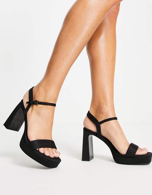 Stradivarius heeled platform sandals in black 