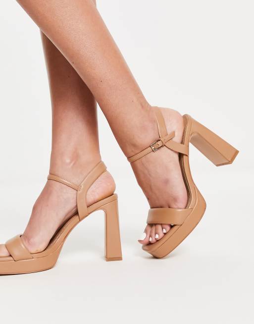 Stradivarius heeled platform sandals in tan